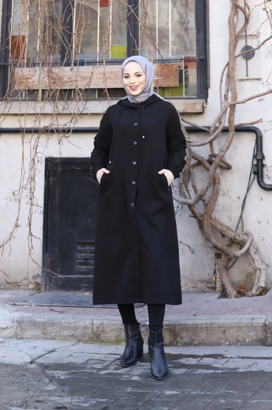 Denim Kapşonlu Kap- Denim Pardesü - 8