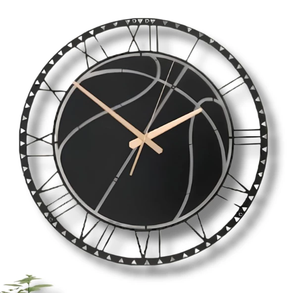 Metal Duvar Saati Basketbol Top Detaylı Dekoratif Saat - 5