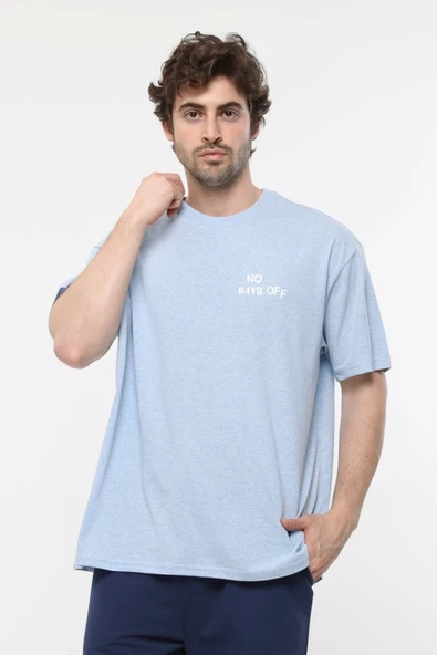 ERKEK BASKILI KISA KOLLU BİSİKLET YAKA OVERSIZE TİŞÖRT KAR MELANJ - 4