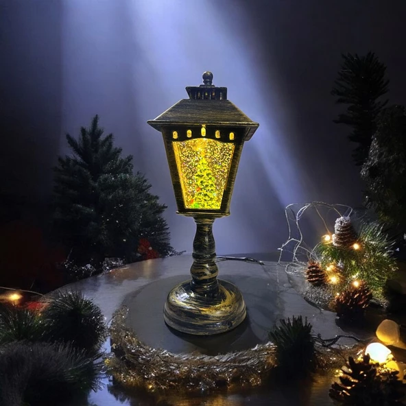 VIP DELUXE 22 CM IŞIKLI MÜZİKLİ YILBAŞI FENERİ YEŞİL ÇAM AĞACI SULU KAR KÜRESİ NOEL SOKAK FENERİ ürün görseli