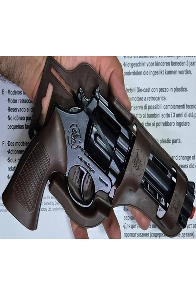 HEPSİLAZIM Oyuncak 25 cm Metal Kapsül Mantar Mermili Kovboy Tabanca Çat Pat Demir Silah Mantar Tabancası - 4