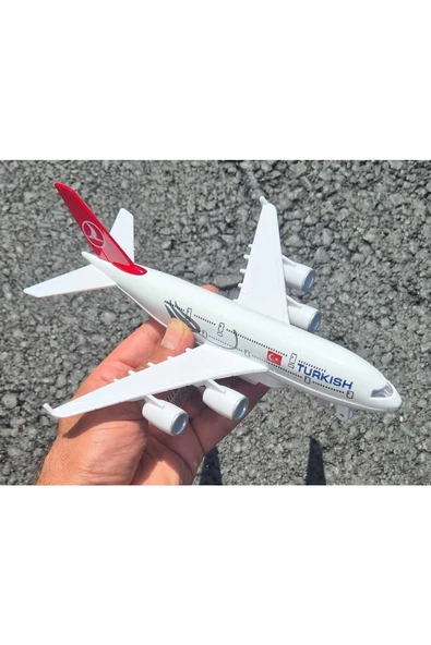 HEPSİLAZIM Diecast A380 Airbus Uçak Thy Havayolu Metal Model Oyuncak Yolcu Uçağı Çek/bırak Işık-ses 22 Cm