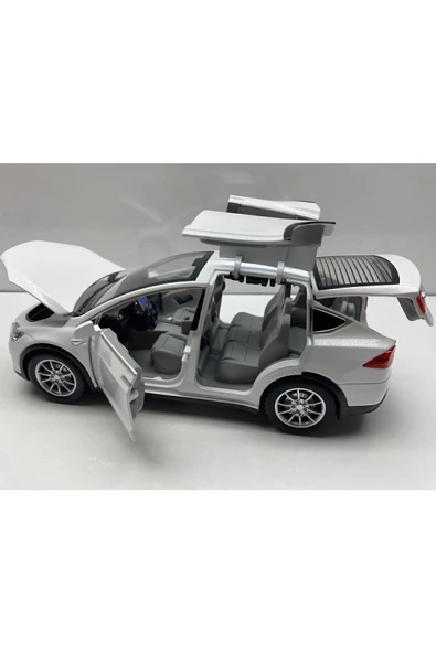HEPSİLAZIM Tesla Model X Metal Araba 23 Cm Sesli Işıklı Kapılar Bagaj Kaput Açılır Oyuncak Demir Araç Tesla - 5