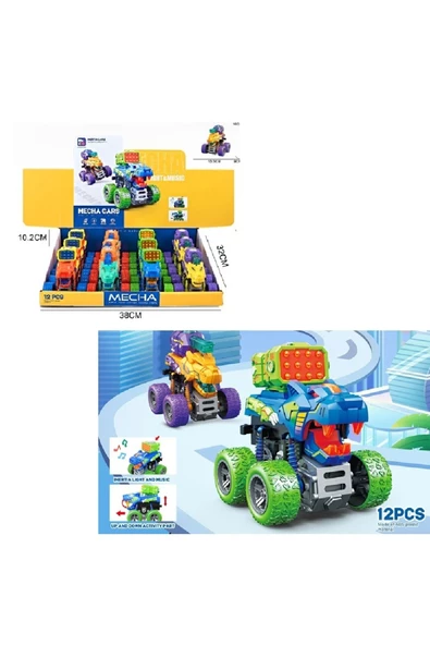 HEPSİLAZIM Işıklı Müzikli Kurt - Leopar Araba 12 Parça Monster Araba Oyuncak