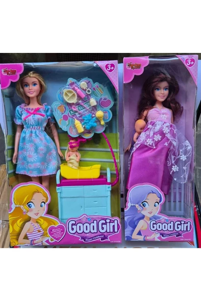 HEPSİLAZIM 29 Cm Hamile Anne Oyuncak Et Bebekli Aile Beşik & Pusetli Set 15 Parça Abla Kardeş Evcilik Oyunu - 5