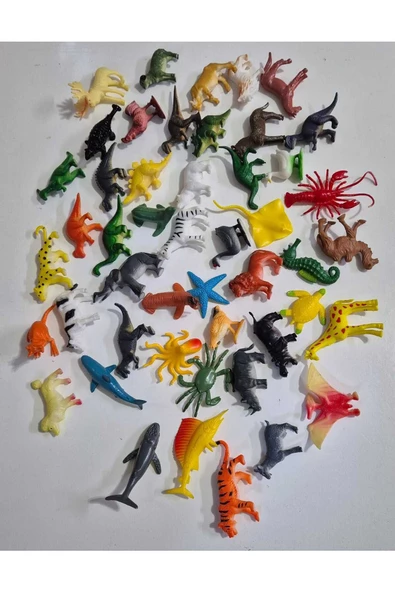 HEPSİLAZIM 48 Parça Sevimli Oyuncak Hayvan Vahşi & Çiftlik & Dinozor & Deniz Hayvanları 48 Figür Oyun Set - 2