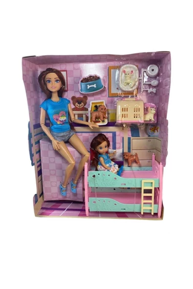 HEPSİLAZIM Bebek Anne-Kız 29 cm-Aksesuarlı Ranzalı Yavru Köpekli El-Ayak Sonsuz Hareketli Et Bebeği - 2