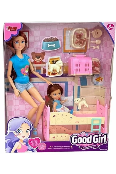 HEPSİLAZIM Bebek Anne-Kız 29 cm-Aksesuarlı Ranzalı Yavru Köpekli El-Ayak Sonsuz Hareketli Et Bebeği - 4