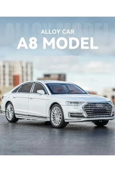 HEPSİLAZIM Model Araç Audi A8 Long Quattro 21 Cm Diecast Metal Oyuncak Araba Işık-Ses & Kaput Bagaj Kapı Açılır