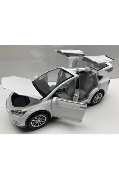 HEPSİLAZIM Tesla Model X Metal Araba 23 Cm Sesli Işıklı Kapılar Bagaj Kaput Açılır Oyuncak Demir Araç Tesla