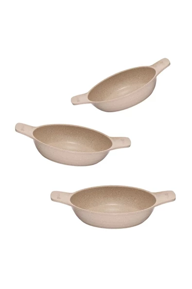 Thermoad 3'Lü 18-20-22 Cm Güveç Sahan Set Kapaksız -Vizon Renk - 2