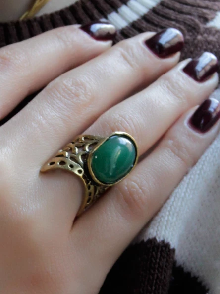 Doğal Taş Yeşil Akik Doğal Taşlı Ayarlanabilir Yüzük euy24yaa - Resim 3