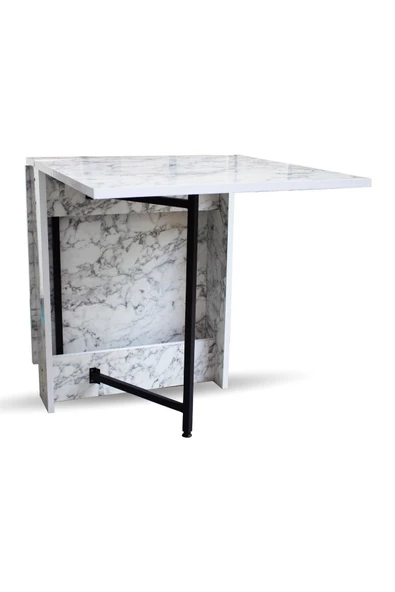 Kelebek Katlanır Ahşap Masa Mermer Beyaz - 3