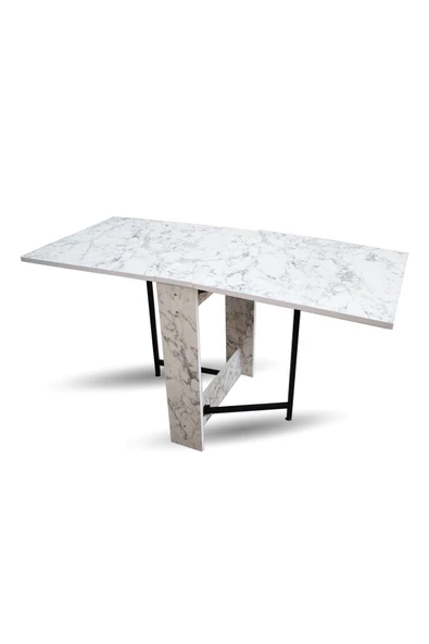 Kelebek Katlanır Ahşap Masa Mermer Beyaz - 4