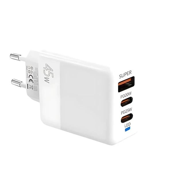 Coofbe Şarj Akım Korumalı QC3.0 PD 45W Şarj Başlığı Hızlı Şarj Adaptörü 3 Çıkışlı 45W Şarj Cihazı - 6