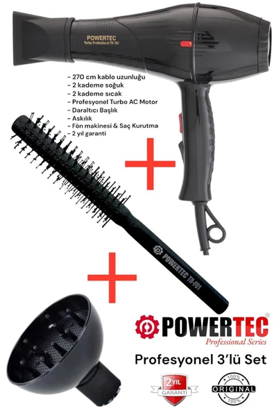 TR-701 Profesyonel Fön Makinesi + Vigo Difüzör Başlık + Profesyonel Fön Fırçası - 2