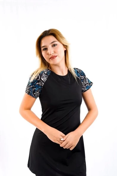 Tesmay 0449 Siyah Kısa Kol Havuz Mayosu - Resim 6