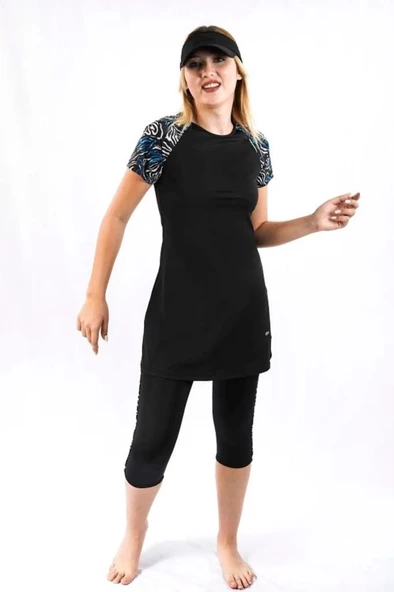 Tesmay 0449 Siyah Kısa Kol Havuz Mayosu - Resim 2