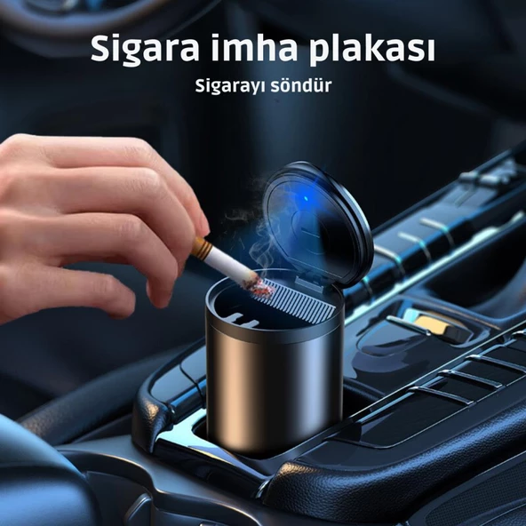 Coofbe Premium Car Ashtray Led Işıklı Alüminyum Taşınabilir Kapaklı Araba Küllük Kül Tablası Kokusuz - 5