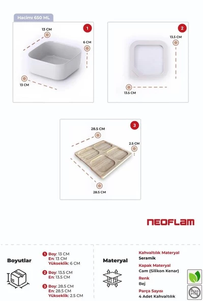 Neoflam Fika One 4'lü Kahvaltı Seti Bej - 3