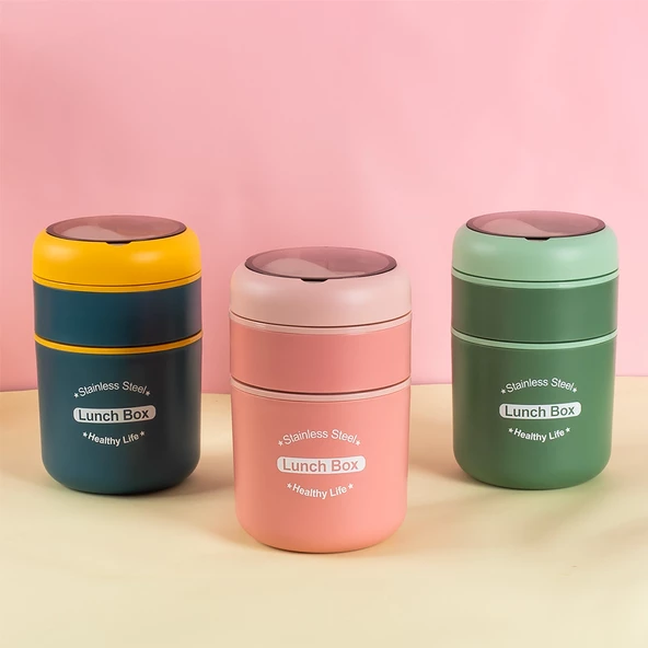 Porsima 66720 Yemek Termosu Çelik Yemek Termosu Lunch Box Taşınabilir Yemek Kabı Termos 710ML - Sarı - Resim 3