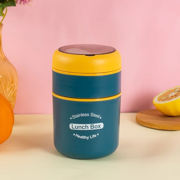 Porsima 66720 Yemek Termosu Çelik Yemek Termosu Lunch Box Taşınabilir Yemek Kabı Termos 710ML - Sarı - Resim 5