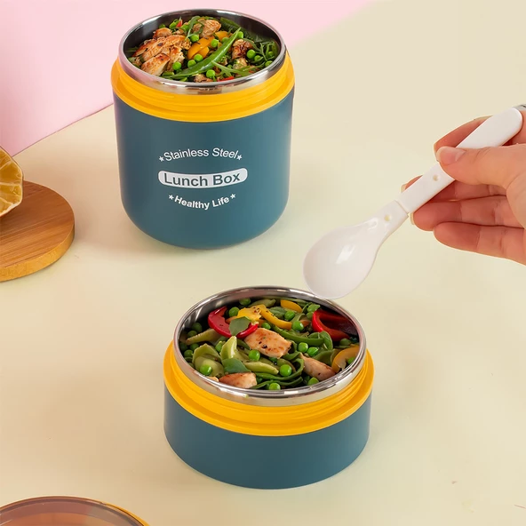 Porsima 66720 Yemek Termosu Çelik Yemek Termosu Lunch Box Taşınabilir Yemek Kabı Termos 710ML - Sarı - Resim 4