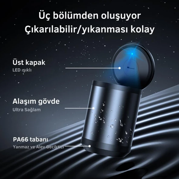 Coofbe Premium Car Ashtray Led Işıklı Alüminyum Taşınabilir Kapaklı Araba Küllük Kül Tablası Kokusuz - 3