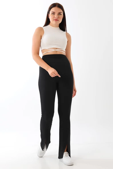 Yırtmaçlı İspanyol Paça Yüksek Bel Likralı Tayt - Resim 10