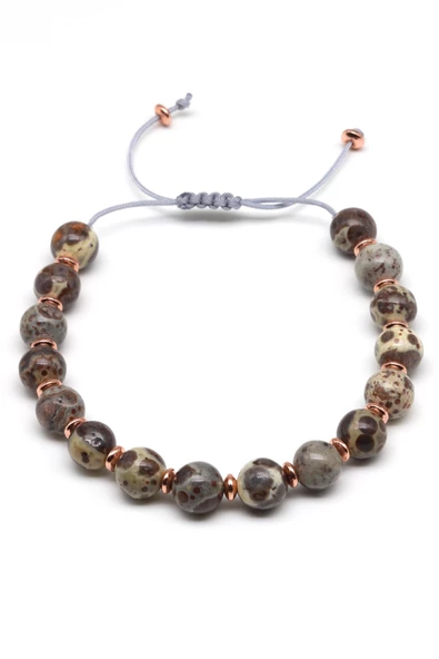 Jasper Doğal Taş Makrome Örme Bileklik Küre Kesim - Resim 2