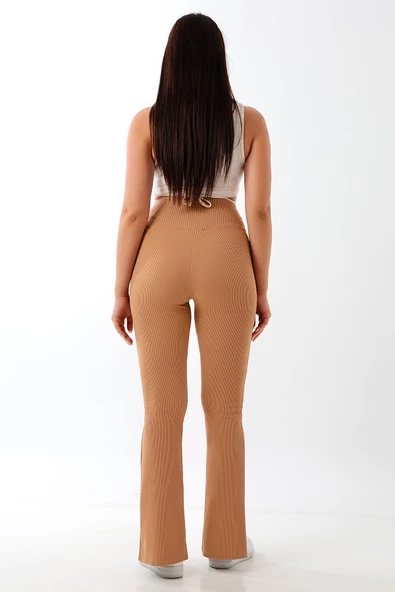 Yırtmaçlı İspanyol Paça Yüksek Bel Likralı Tayt - Resim 6