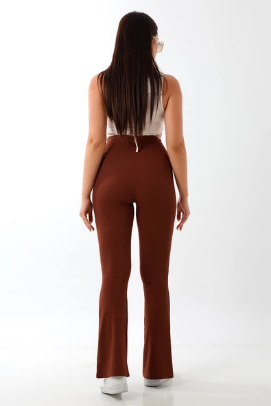 Yırtmaçlı İspanyol Paça Yüksek Bel Likralı Tayt - Resim 9