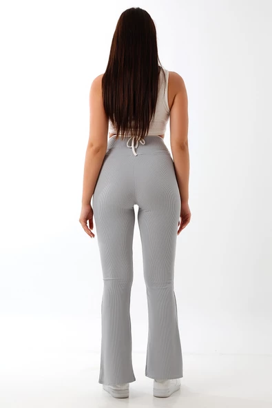 Yırtmaçlı İspanyol Paça Yüksek Bel Likralı Tayt - Resim 3