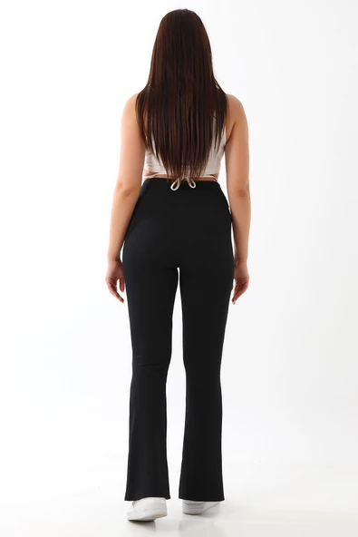 Yırtmaçlı İspanyol Paça Yüksek Bel Likralı Tayt - Resim 12