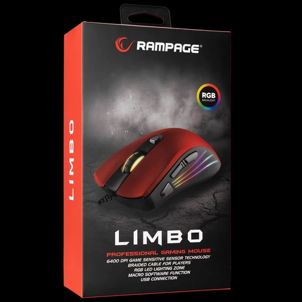 Rampage Limbo Makrolu 6400Dpi Ledli Gaming Mouse Kırmızı Smx-R33 - 4