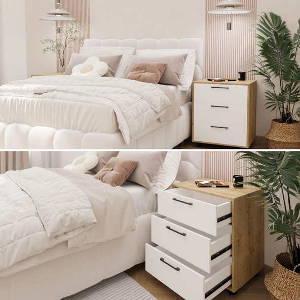 Moss Komodin Safir Meşe- Beyaz Çekmece - 6