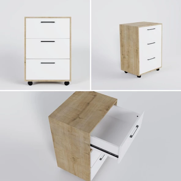 Moss Komodin Safir Meşe- Beyaz Çekmece - 8