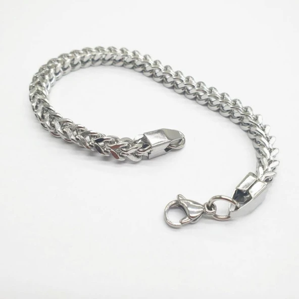 Gümüş Renk Düzleştirilmiş Sarmal Zincir Bileklik - 3
