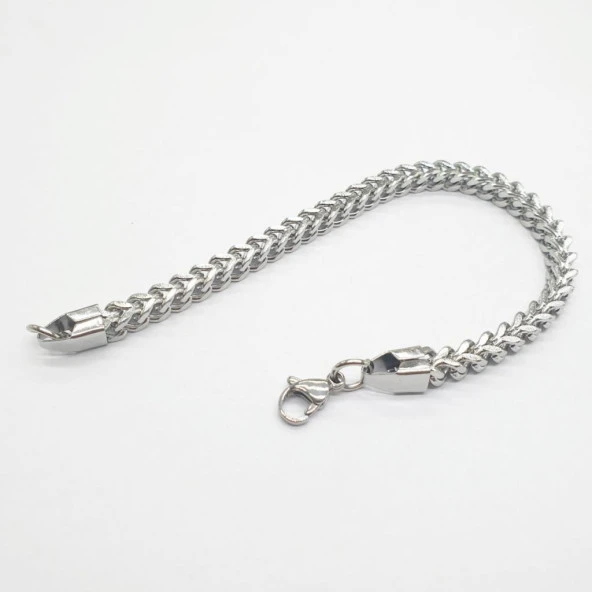 Gümüş Renk Düzleştirilmiş Sarmal Zincir Bileklik - 5