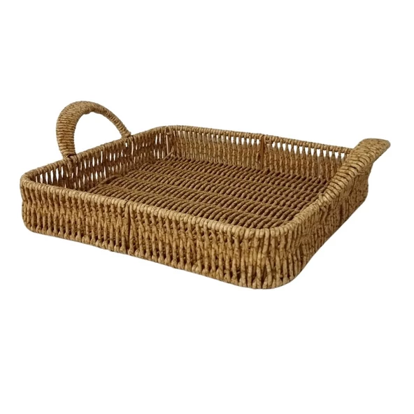 Mien Dekoratif Dayanıklı Çok Amaçlı Rattan Kare Tepsi Küçük Boy (S) - 2