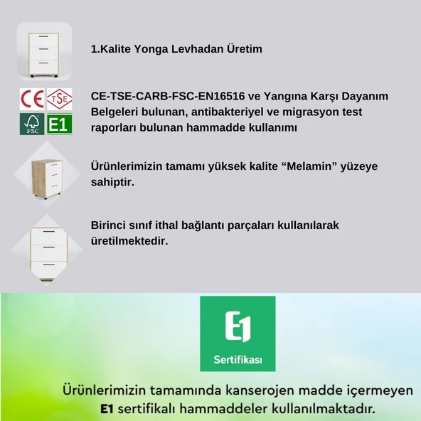 Moss Komodin Safir Meşe- Beyaz Çekmece - 4
