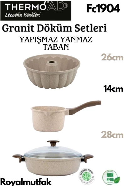 Thermoad 3'Lü Vizon Set (Sosluk&Sütlük-Kek Kalıbı-28 Cm Karnıyarık Tenceresi)