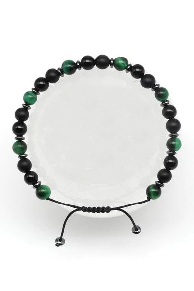 Oniks-Kaplan Gözü Doğal Taş Makrome Örme Bileklik Küre Kesim ürün görseli