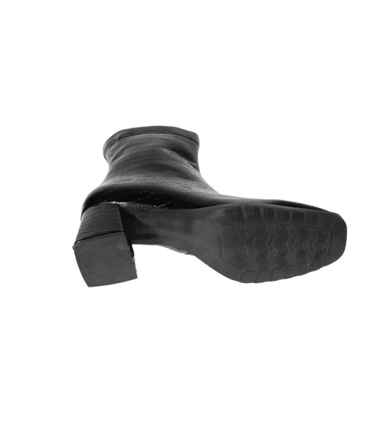 YAZKIŞ Kadın Siyah Rugan Desen16cm Bilek Boyu Yandan Fermuarlı 6cm Kalın Topuk Kut Burun Topuklu Bot - Resim 4