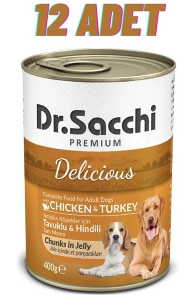 Dr.Sacchi Tavuklu Hindili Köpek Konservesi 12x400 Gr - FarmaPets