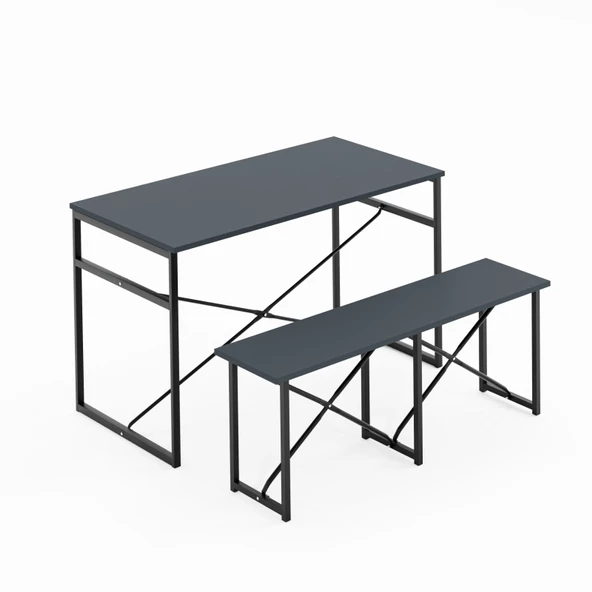 Eportatif Masa Takımı Bench Bank Masa Seti 120x60 Mutfak ve Yemek Masası Füme 1561 - 5
