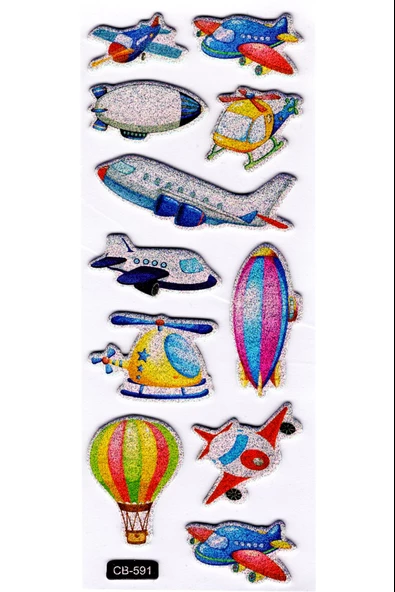 Sticker Kabartmalı Sticker Defter, Planlayıcı Etiket - (cb-591) 16x7 cm- Uçak, Uçan Balon