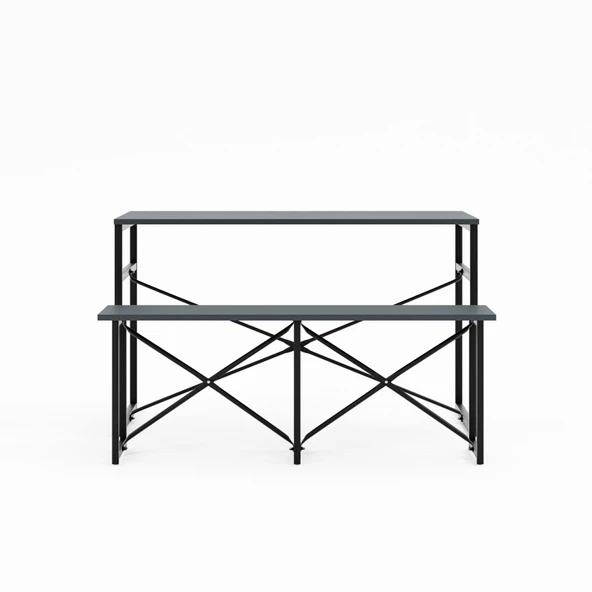 Eportatif Masa Takımı Bench Bank Masa Seti 120x60 Mutfak ve Yemek Masası Füme 1561 - 6