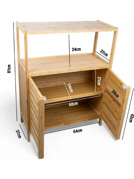 Bambu Çift Kapaklı 2 Raflı Çok Amaçlı Düzenleyici Organizer Banyo Dolabı - 5