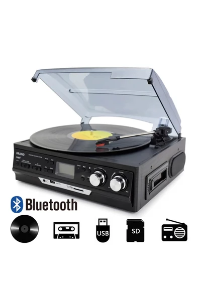 Knstar Kn-37 Bluetoothlu Kumandalı Hoparlörlü Pikap Radyo Kaset Usb Mp3 33-45-78 Plaklar Çalar